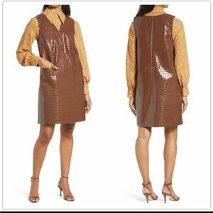 Halogen Atlantic-Pacific Croc Embossed Faux Leather Shift Dress